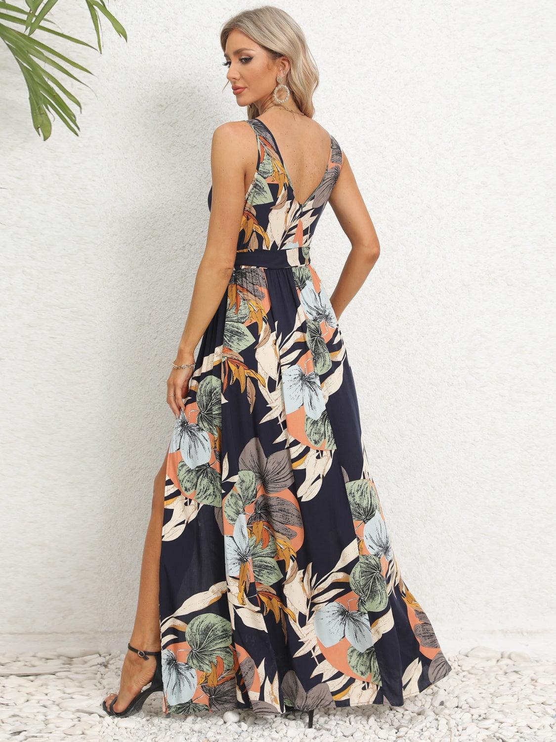 Slit Tied Printed Surplice Dress Carauana Store