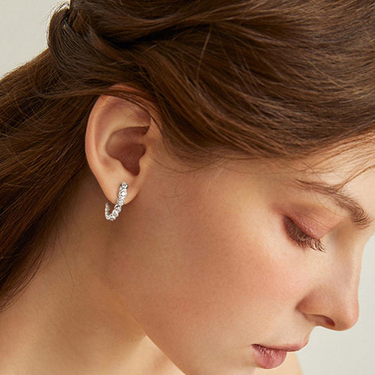 Inlaid Moissanite 925 Sterling Silver C-Hoop Earrings Carauana Store