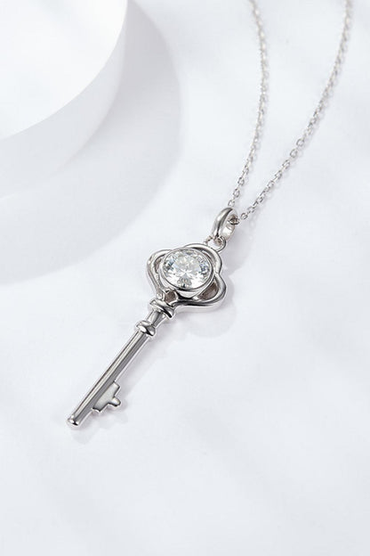 925 Sterling Silver 1 Carat Moissanite Key Pendant Necklace Carauana Store
