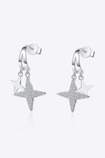 Moissanite Star Rhodium-Plated Drop Earrings Carauana Store