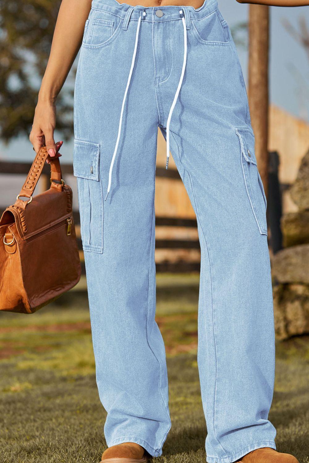 Loose Fit Drawstring Jeans with Pocket Carauana Store