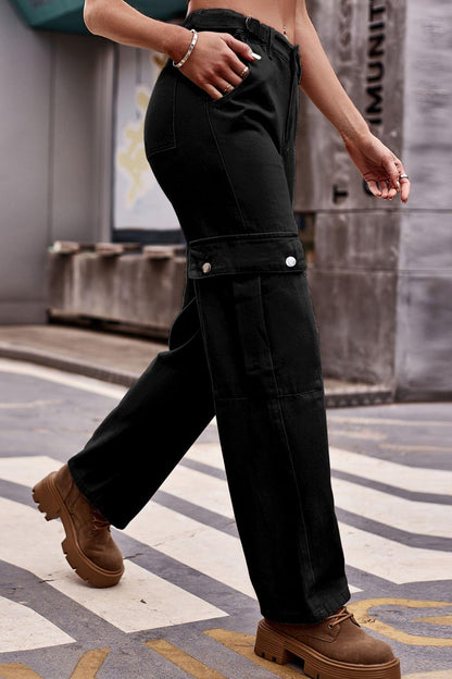 Buttoned Loose Fit Jeans with Pockets Carauana Store