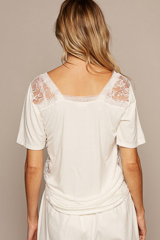POL V-Neck Short Sleeve Lace Trim Top Carauana Store