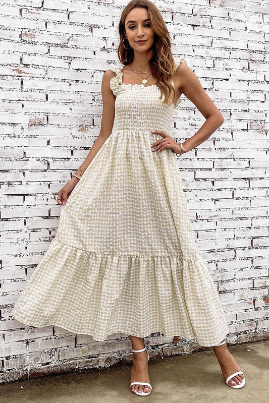 Plaid Ruffle Strap Square Neck Dress Carauana Store
