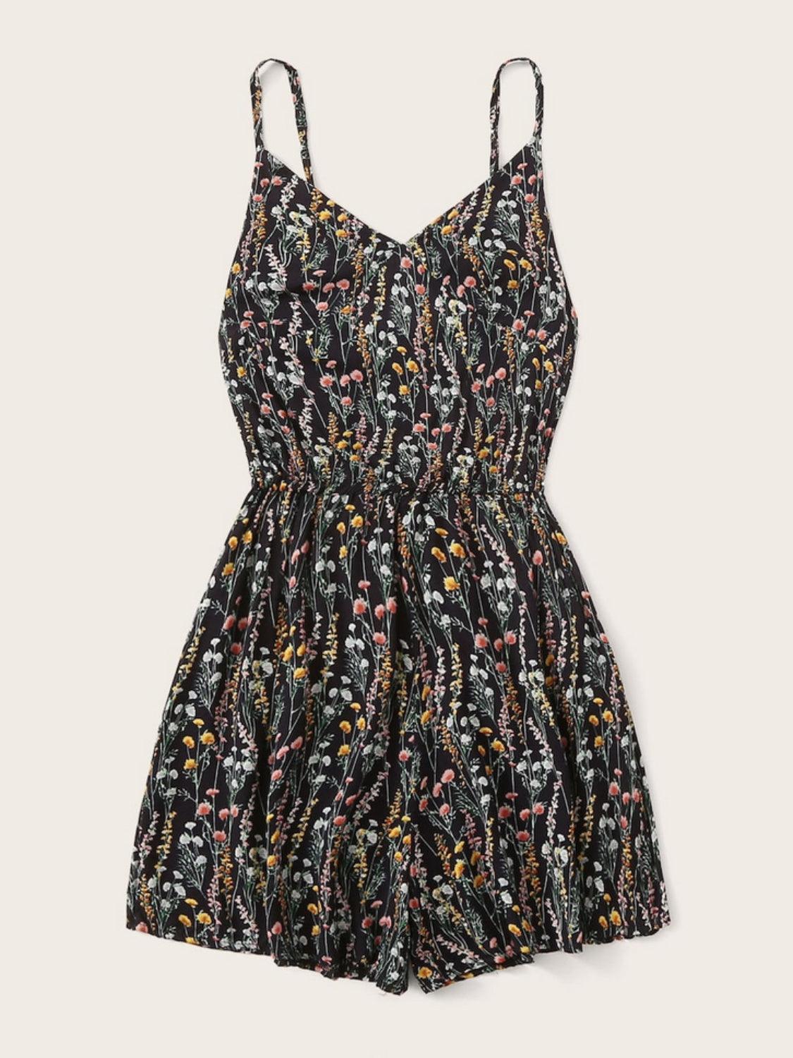 Printed V-Neck Spaghetti Strap Romper Carauana Store
