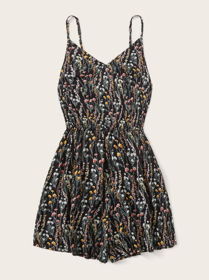 Printed V-Neck Spaghetti Strap Romper Carauana Store