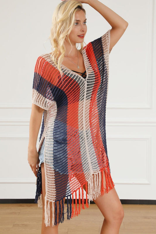 Tassel Color Block V-Neck Cover Up Carauana Store