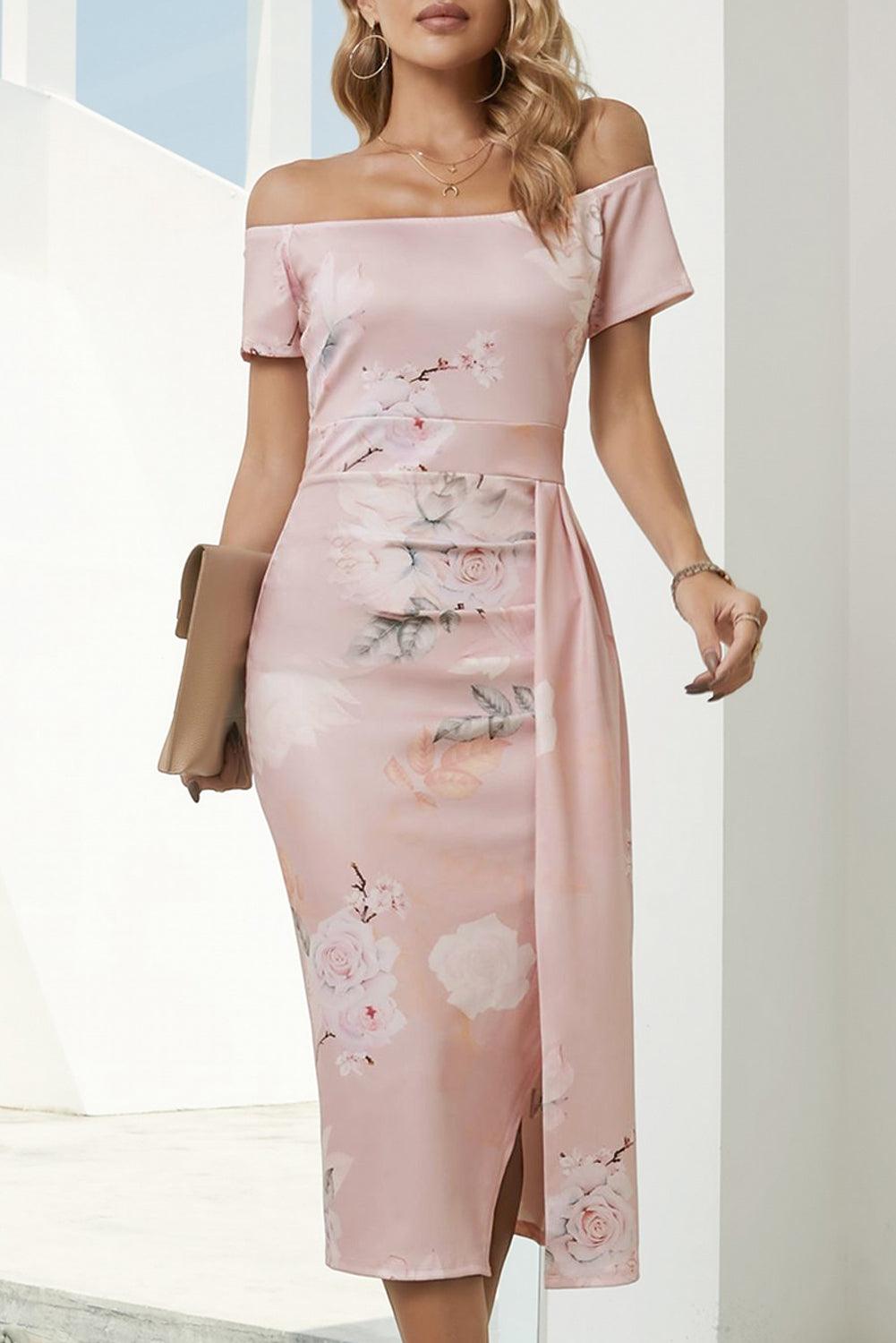 Printed Off-Shoulder Split Dress Carauana Store