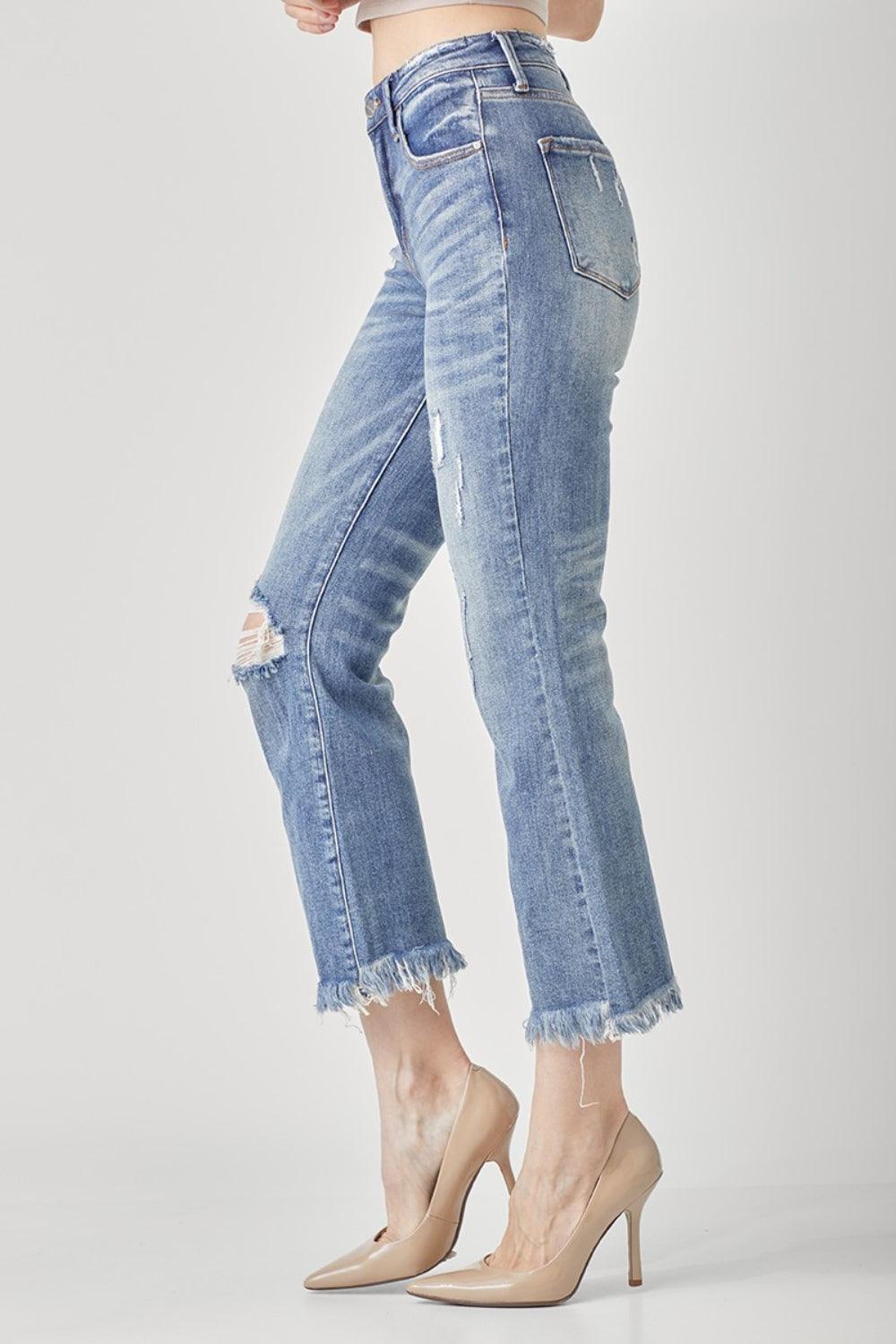 RISEN High Waist Distressed Cropped Bootcut Jeans Carauana Store