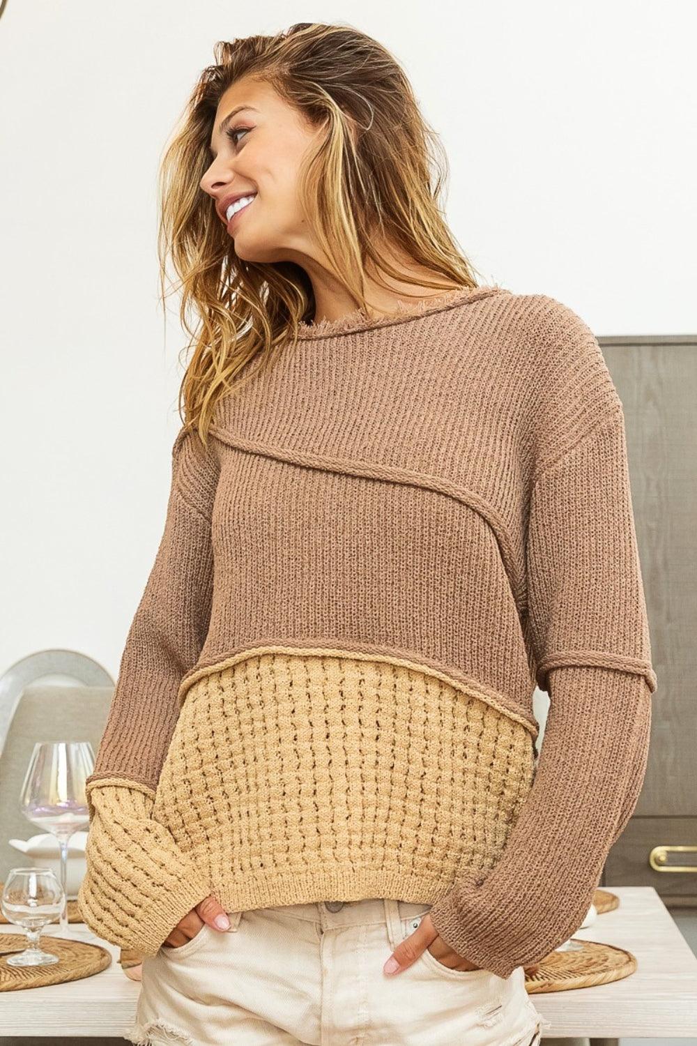 BiBi Texture Detail Contrast Drop Shoulder Sweater Carauana Store