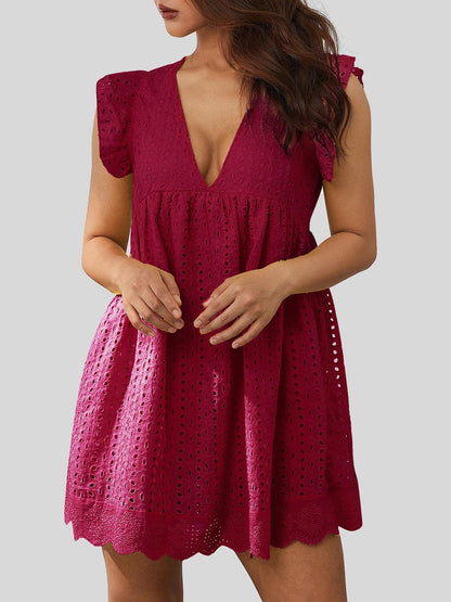 Ruffled Eyelet Cap Sleeve Mini Dress Carauana Store