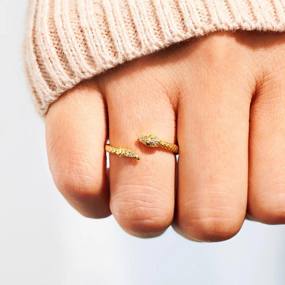 Snake Shape 18K Gold-Plated Bypass Ring Carauana Store
