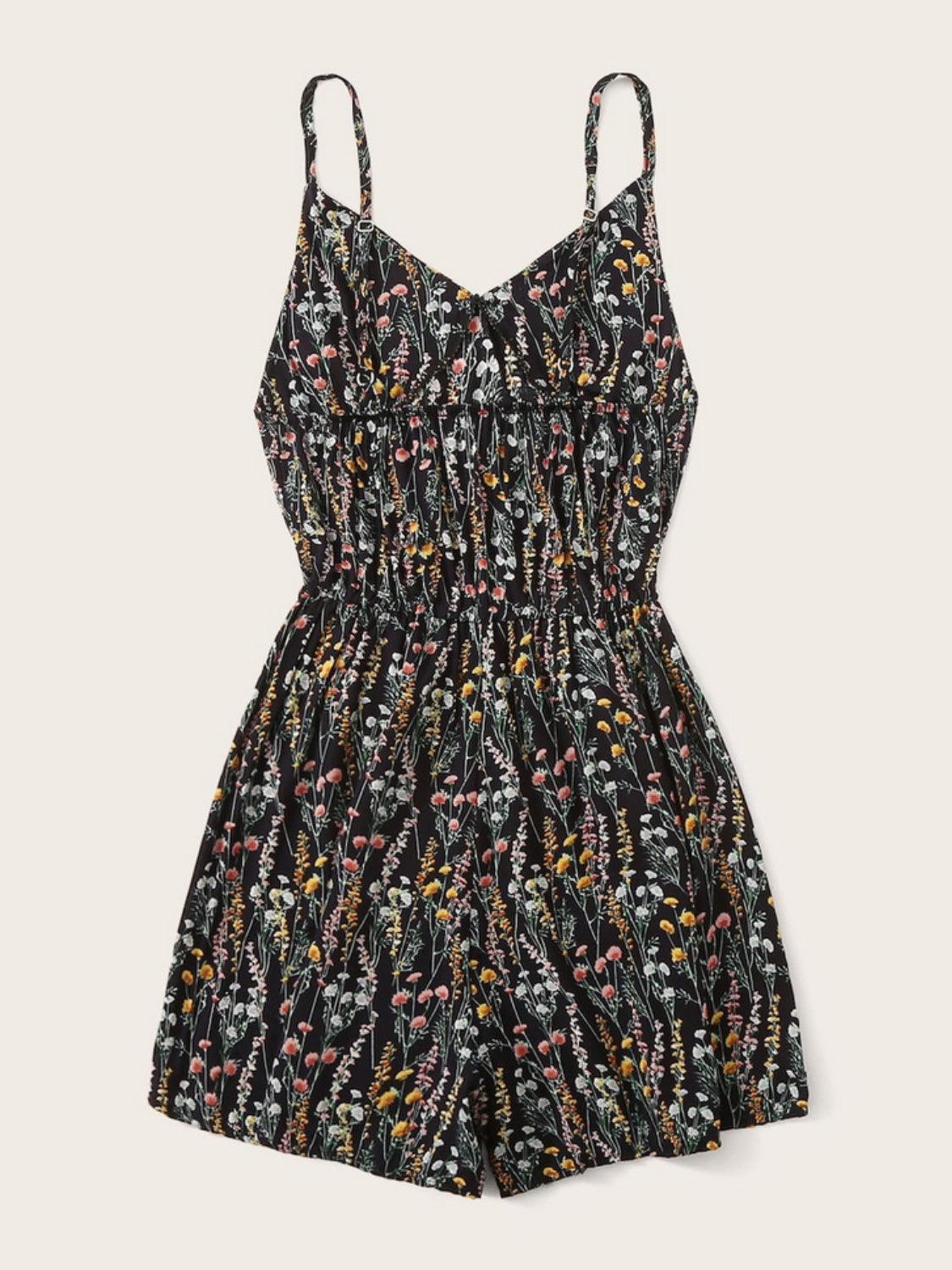 Printed V-Neck Spaghetti Strap Romper Carauana Store