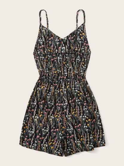 Printed V-Neck Spaghetti Strap Romper Carauana Store