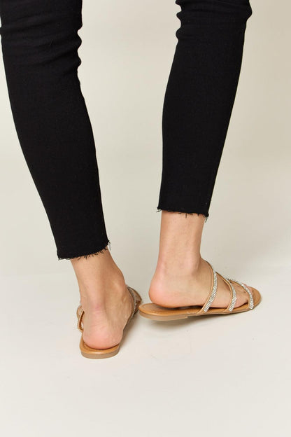 WILD DIVA Rhinestone Three-Strap Flat Sandals Carauana Store