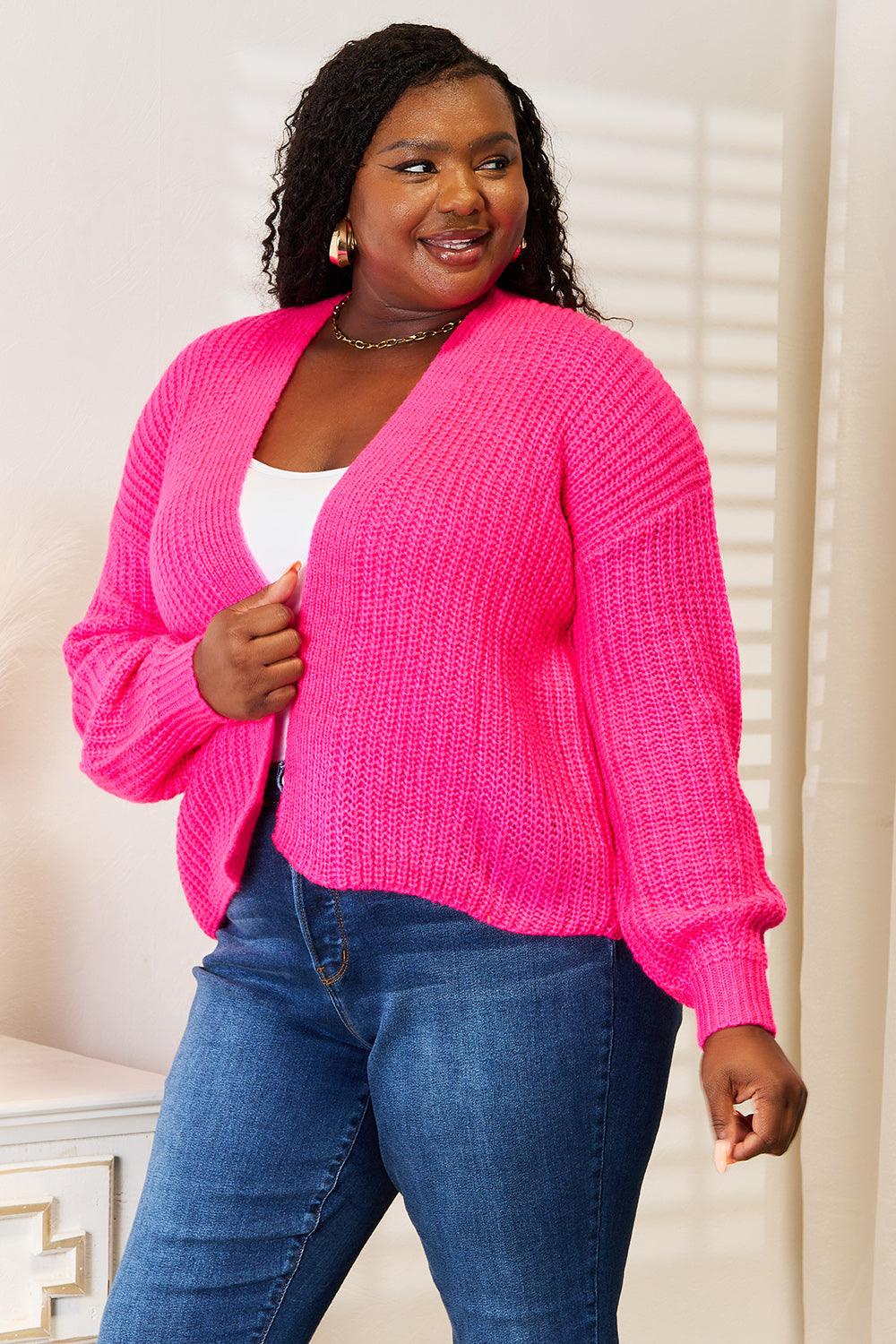 Woven Right Rib-Knit Open Front Drop Shoulder Cardigan Carauana Store