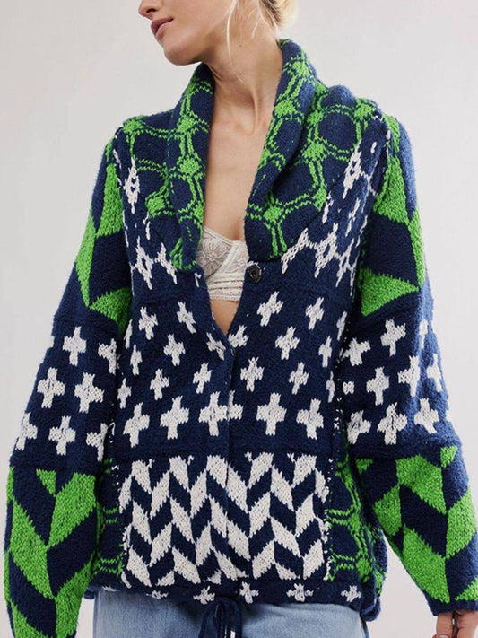 Collared Neck Long Sleeve Cardigan Carauana Store