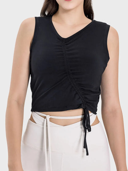 Millennia Drawstring Ruched Wide Strap Active Tank Carauana Store