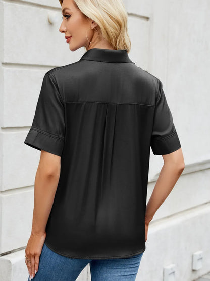 Collared Neck Short Sleeve Shirt Carauana Store