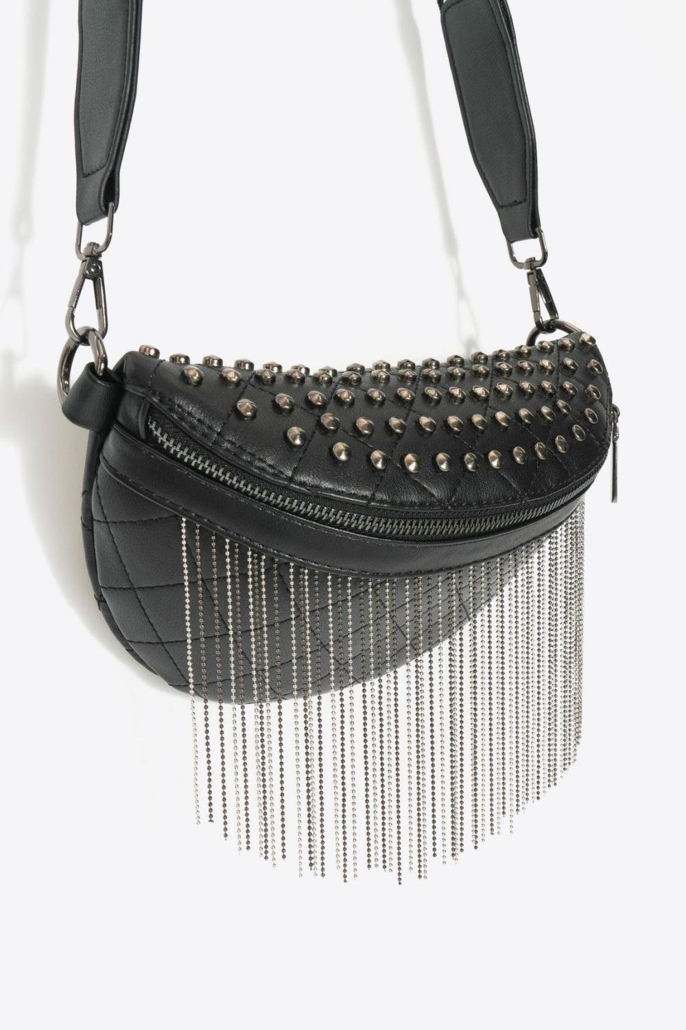 Adored PU Leather Studded Sling Bag with Fringes Carauana Store