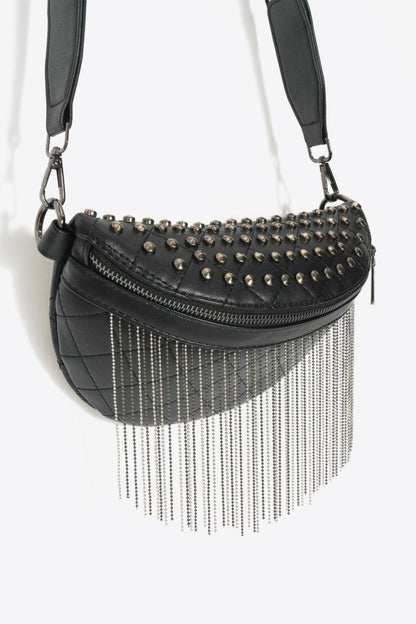 Adored PU Leather Studded Sling Bag with Fringes Carauana Store