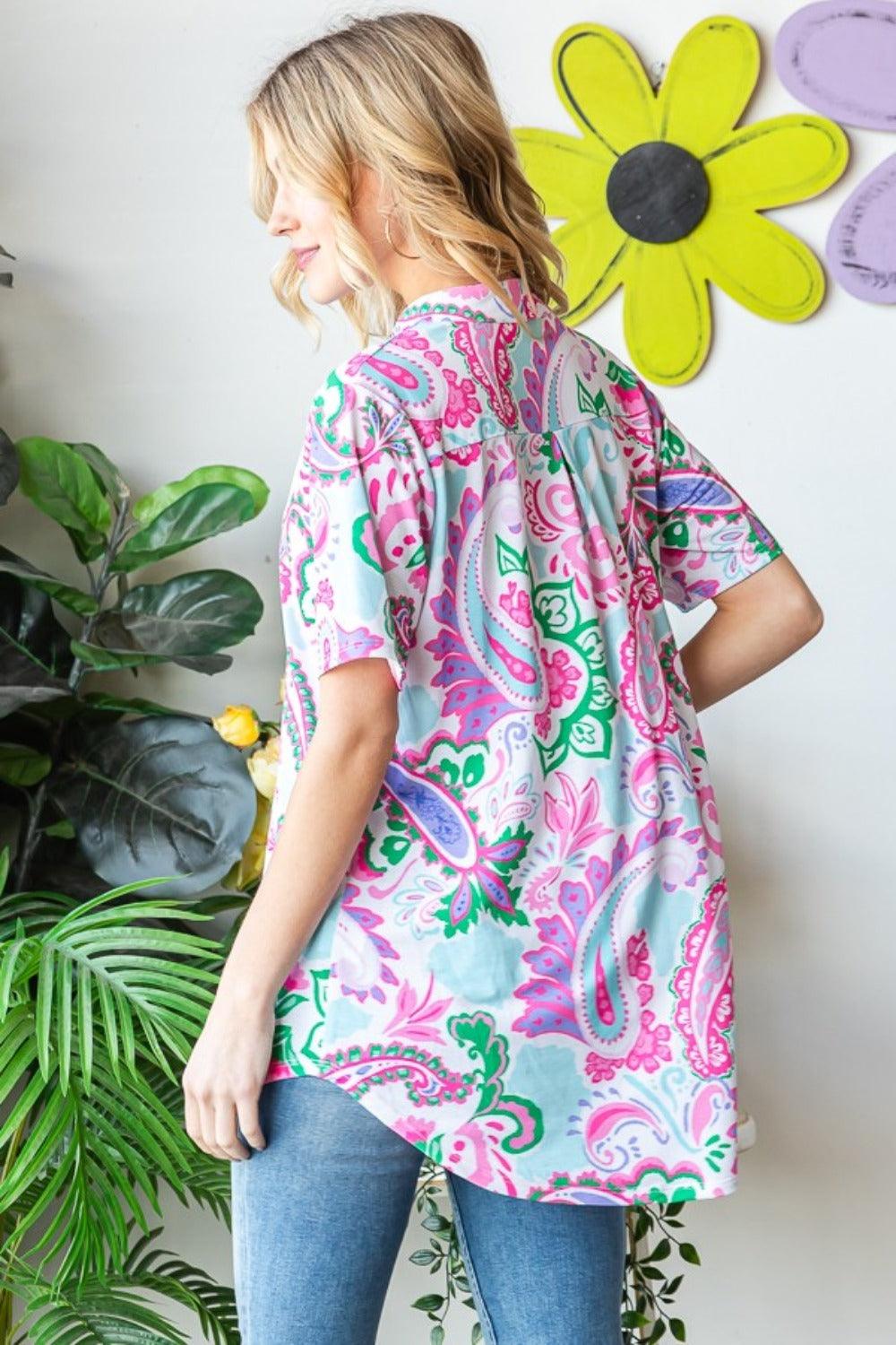 Heimish Full Size Paisley Print Short Sleeve Top Carauana Store