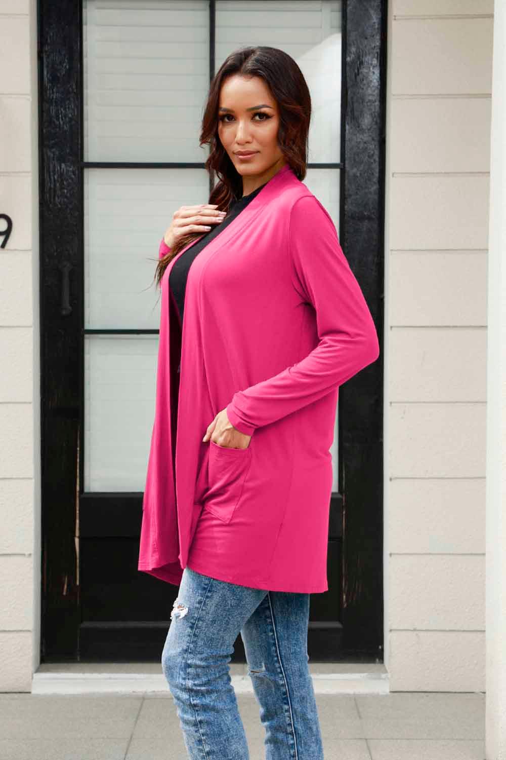 Basic Bae Full Size Open Front Long Sleeve Cardigan with Pockets Carauana Store