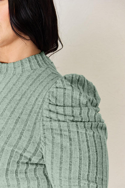 Basic Bae Full Size Ribbed Mock Neck Puff Sleeve T-Shirt Carauana Store