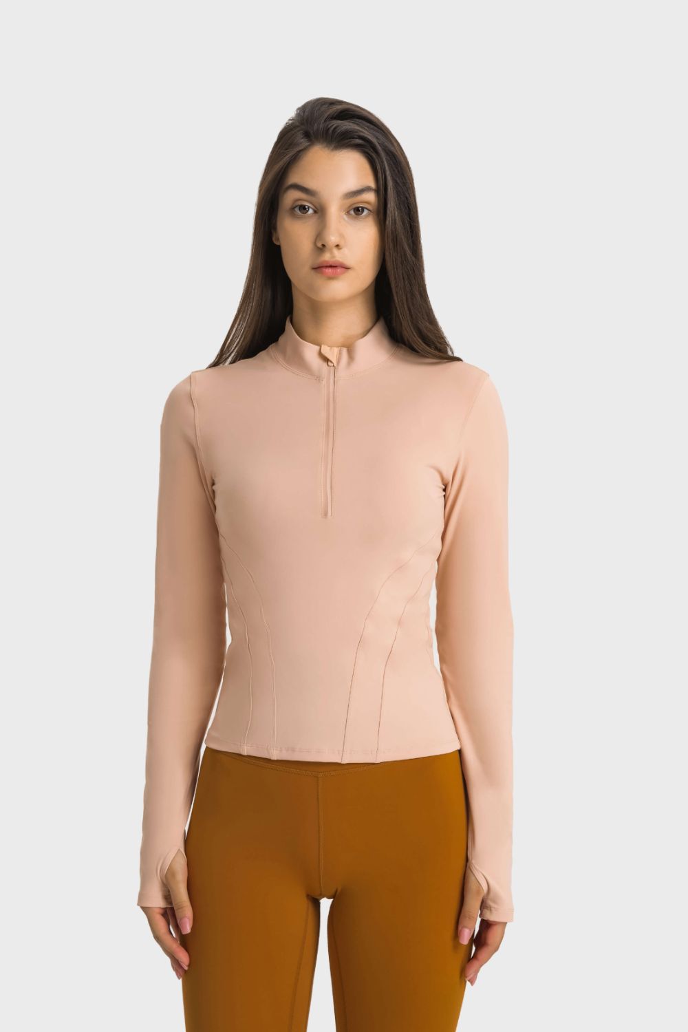 Millennia Half Zip Thumbhole Sleeve Sports Top Carauana Store