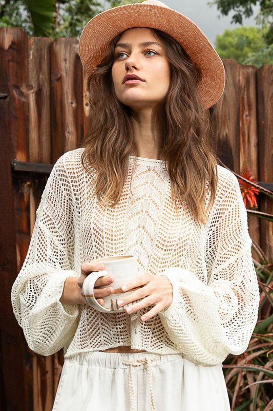 POL Openwork Balloon Sleeve Knit Cover Up Carauana Store