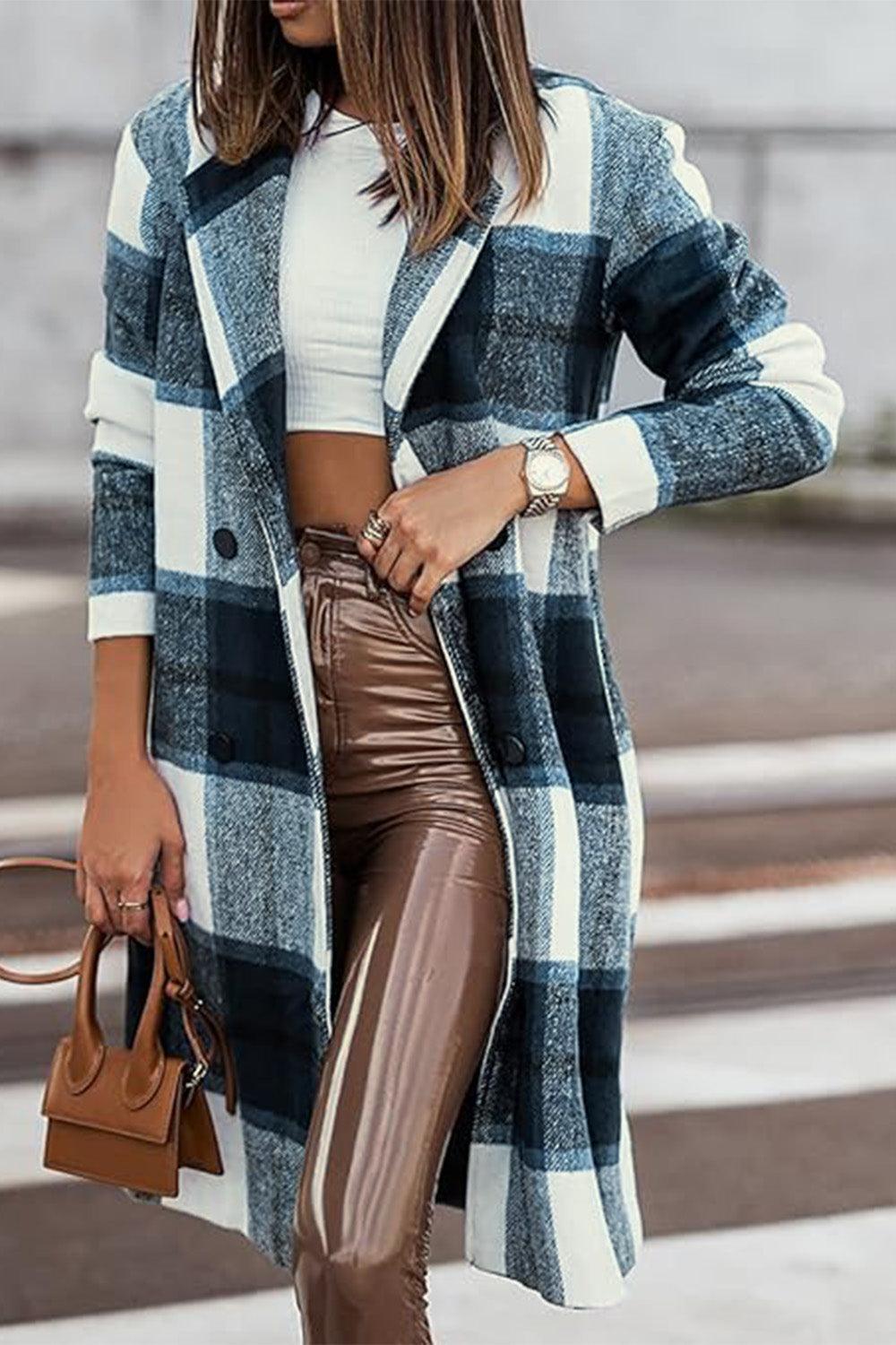 Double Take Full Size Plaid Button Up Lapel Collar Coat Carauana Store
