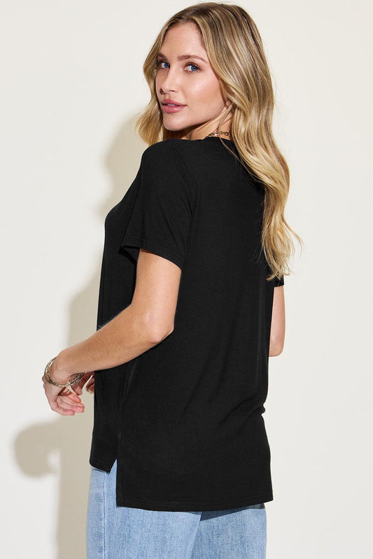 Basic Bae Full Size V-Neck High-Low T-Shirt Carauana Store