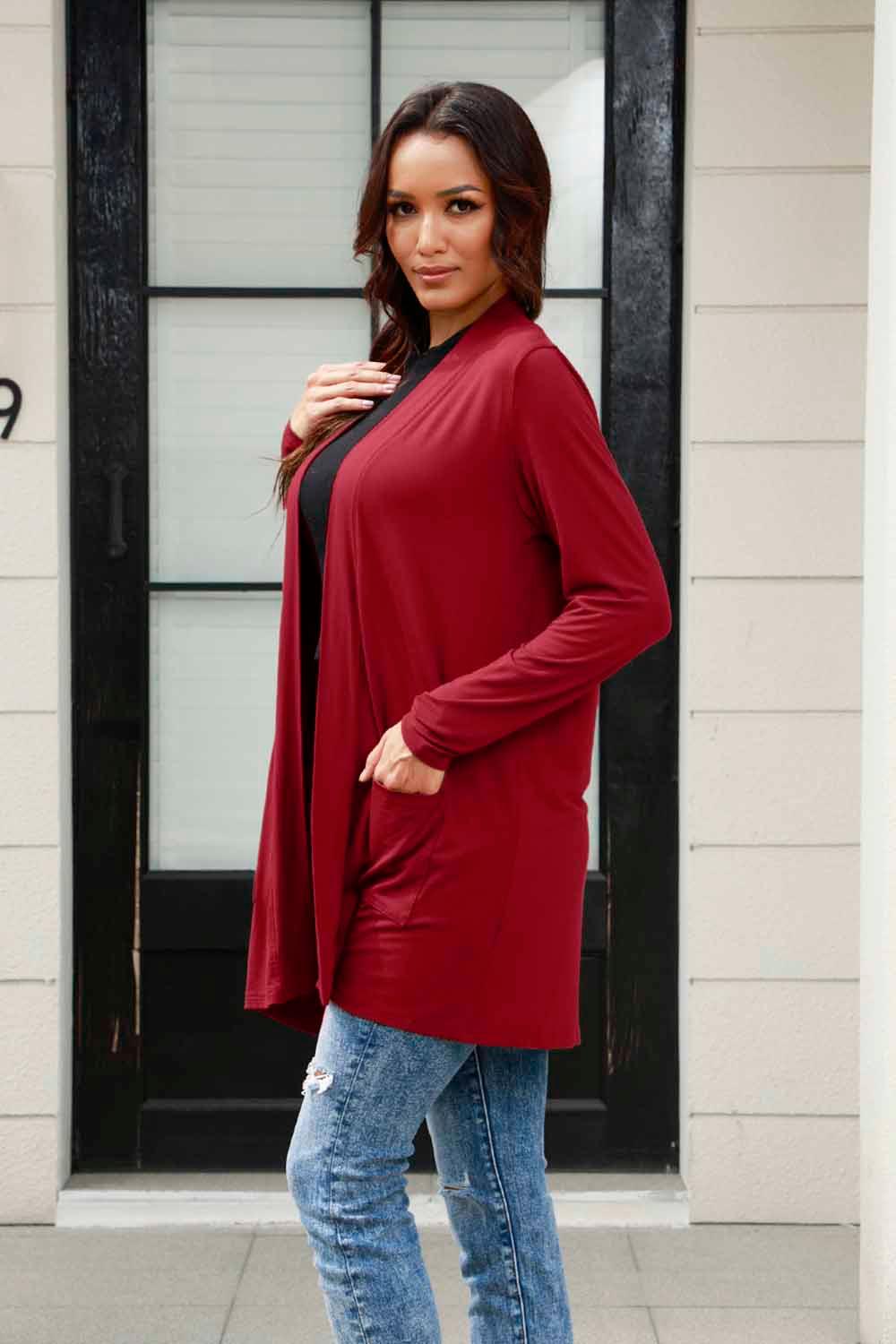 Basic Bae Full Size Open Front Long Sleeve Cardigan with Pockets Carauana Store