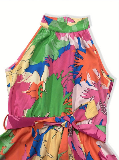 Tied Printed Mock Neck Sleeveless Dress Carauana Store