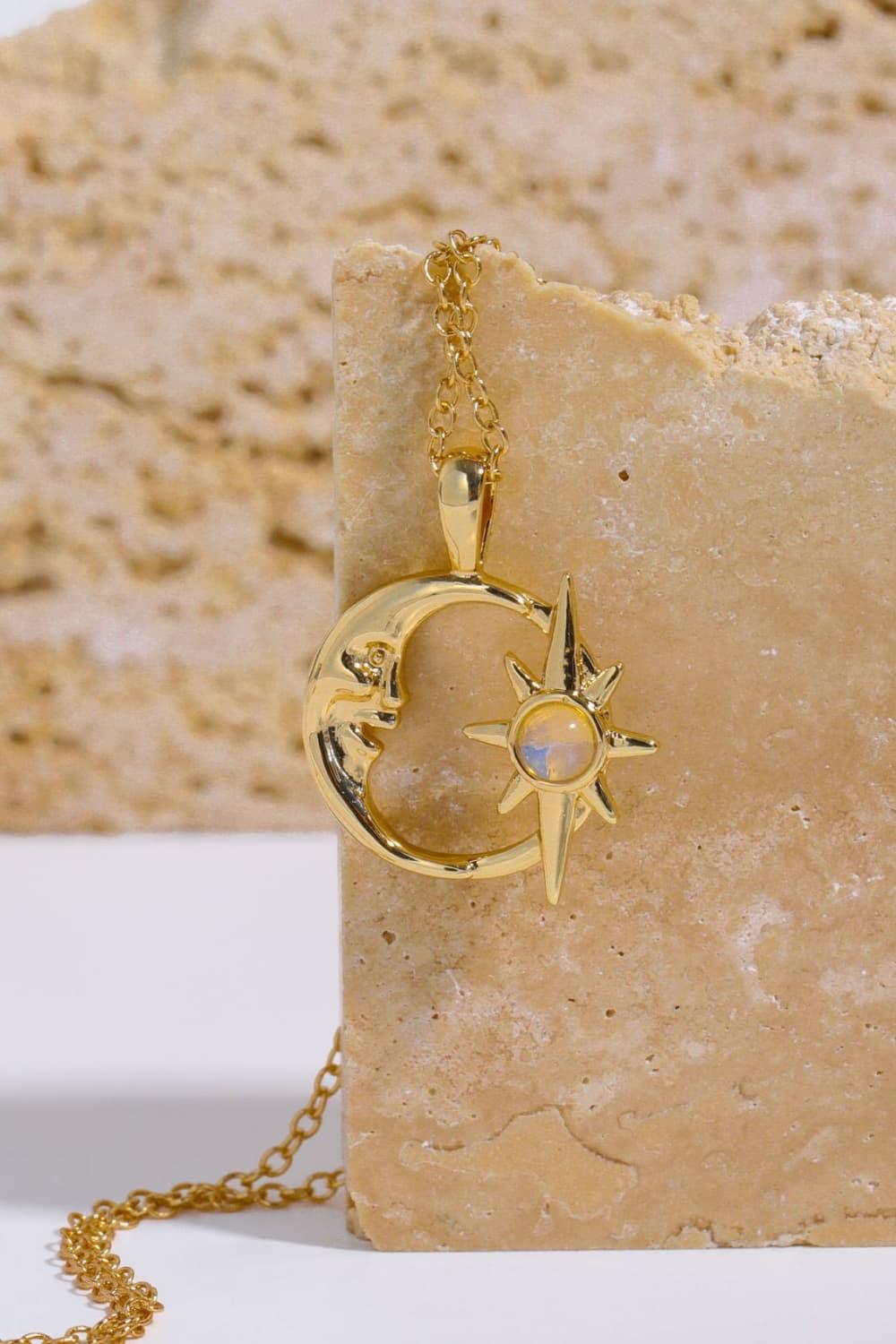 Copper 14K Gold-Plated Moon & Star Shape Pendant Necklace Carauana Store