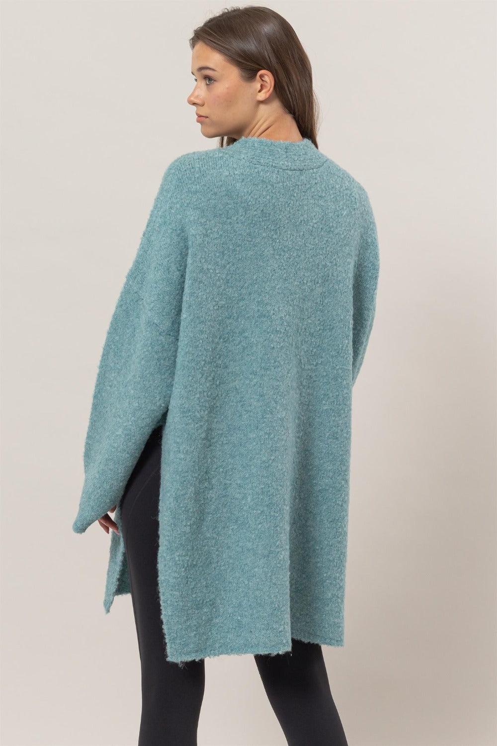 HYFVE Front Rosette Longline Slit Sweater Cardigan Carauana Store