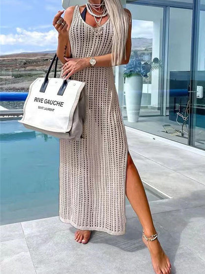 Openwork Slit Cutout Wide Strap Dress Carauana Store