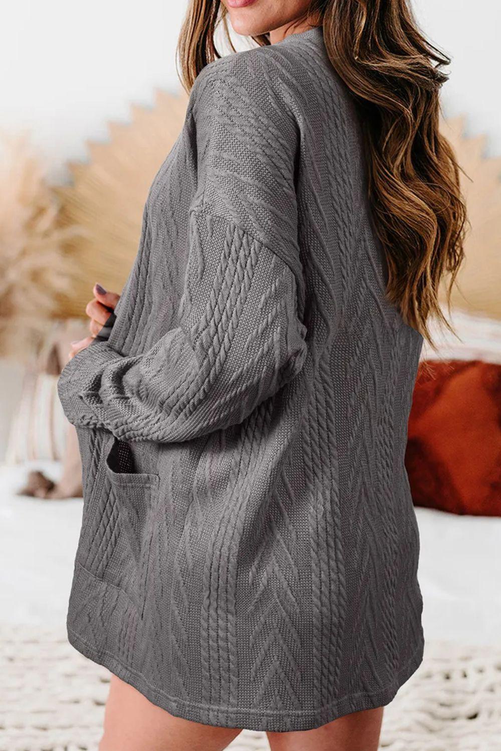 Textured Open Front Cover Up with Pockets Carauana Store