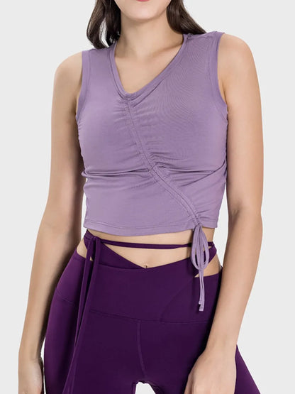 Millennia Drawstring Ruched Wide Strap Active Tank Carauana Store