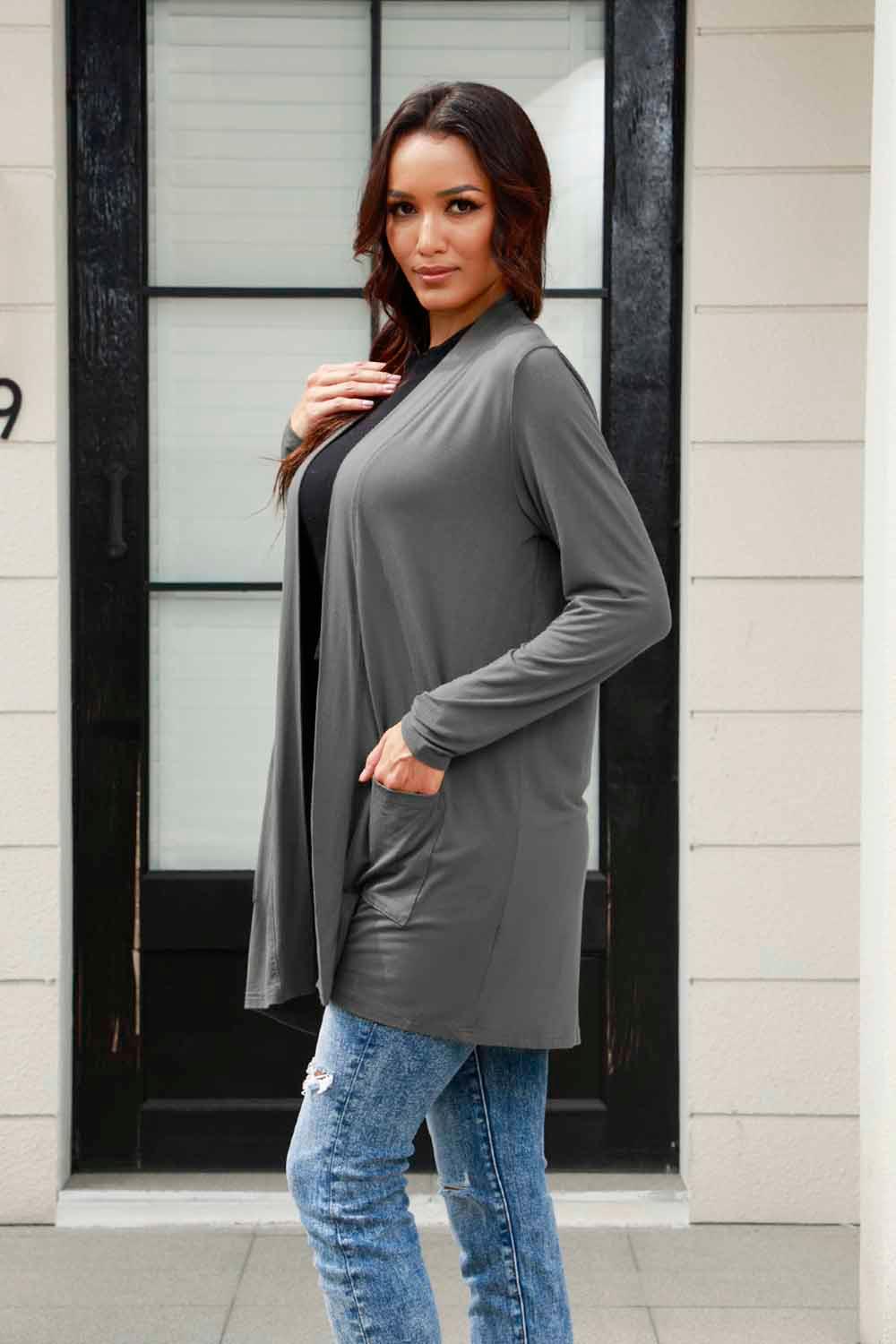 Basic Bae Full Size Open Front Long Sleeve Cardigan with Pockets Carauana Store