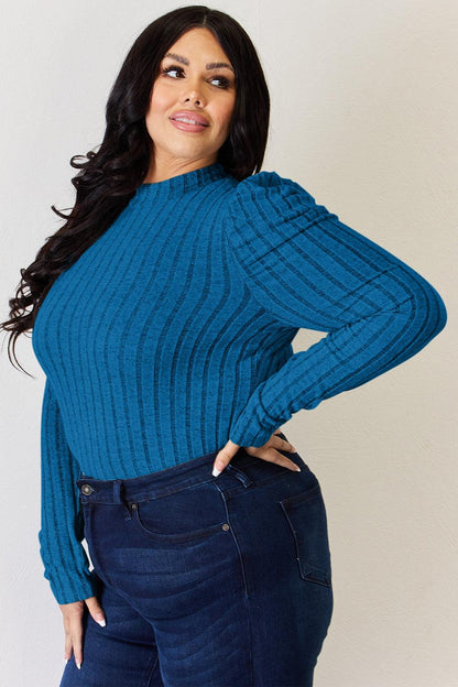Basic Bae Full Size Ribbed Mock Neck Puff Sleeve T-Shirt Carauana Store