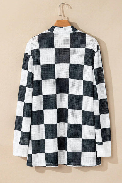 Checkered Open Front Long Sleeve Cover Up Carauana Store
