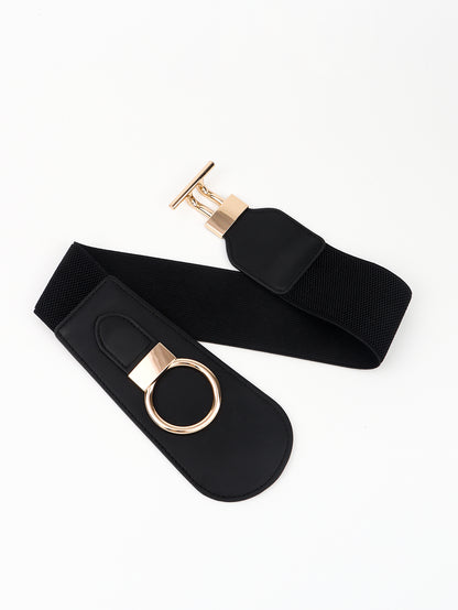 PU Elastic Wide Belt with Alloy Buckle Carauana Store