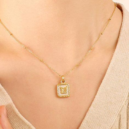 Butterfly Square Titanium Steel Pendant Necklace Carauana Store