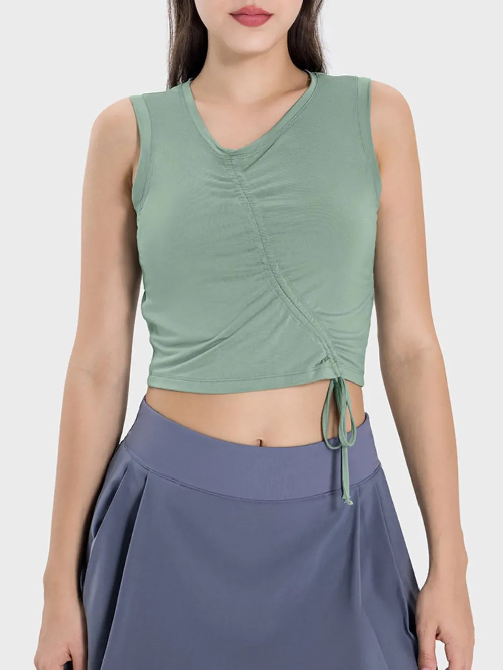 Millennia Drawstring Ruched Wide Strap Active Tank Carauana Store