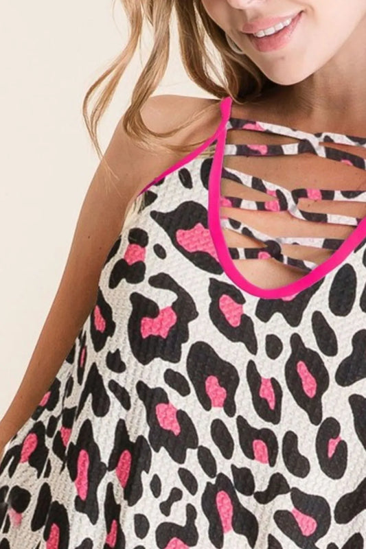 BiBi Leopard Print Caged Neck Knit Camisole Carauana Store