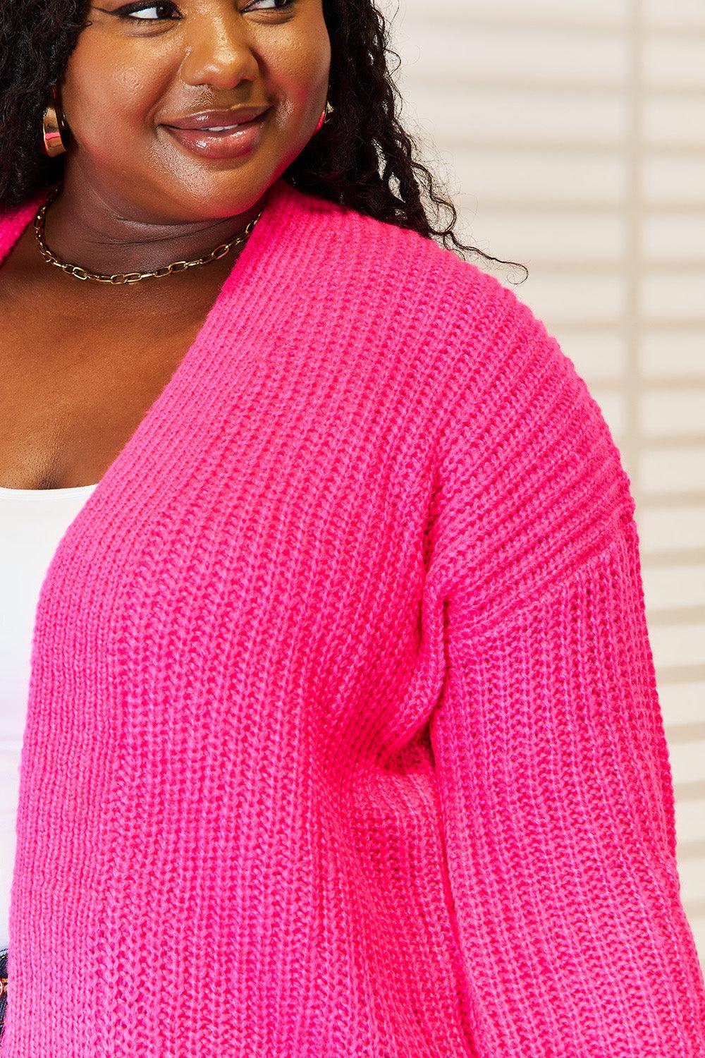 Woven Right Rib-Knit Open Front Drop Shoulder Cardigan Carauana Store