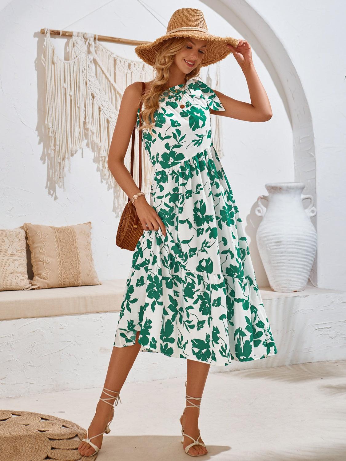 Tied One Shoulder Sleeveless Dress Carauana Store
