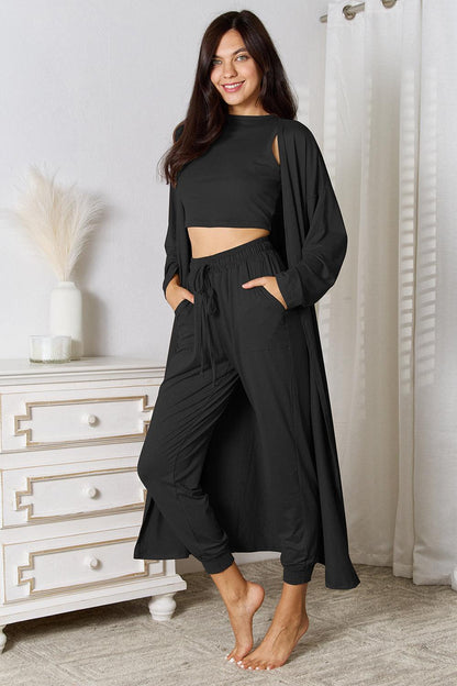 Tank, Pants, and Cardigan Set with Pockets Carauana Store