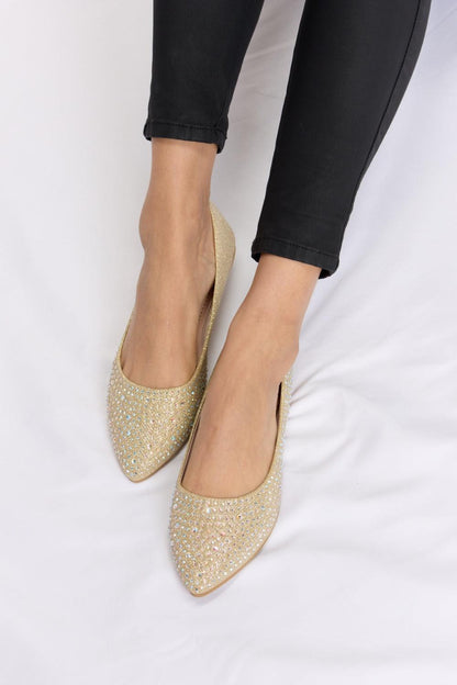 Forever Link Rhinestone Point Toe Flat Slip-Ons Carauana Store